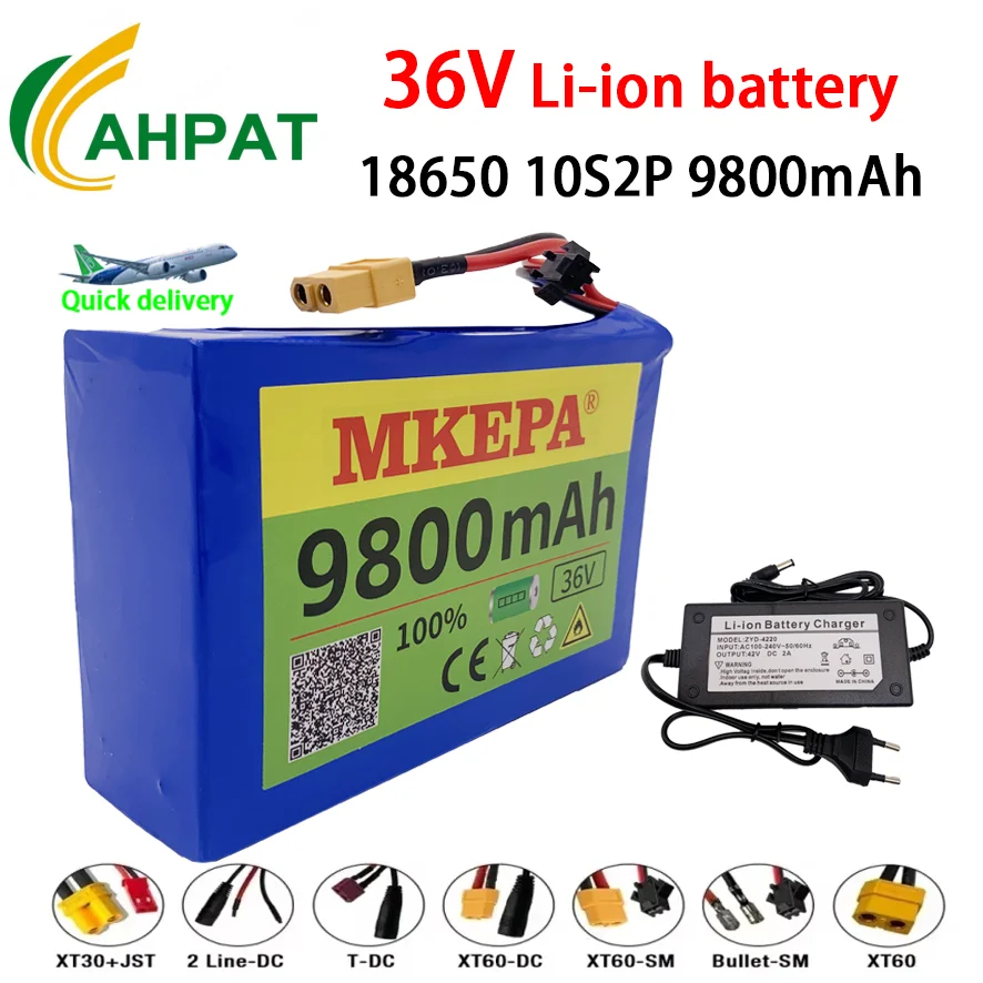 10S2P 36V 9800mAh large capacity 18650 lithium battery pack+epoxy board, customizable with multiple plugs