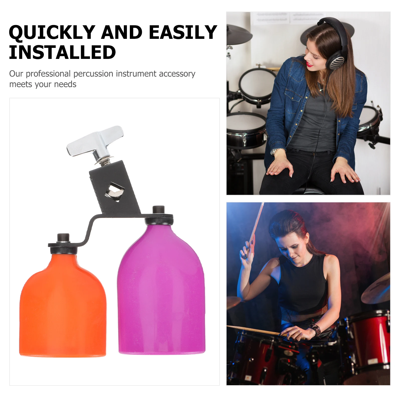 

Drum Blocks Cowbell Instrument Percussion Cowbells Clamp Two-color Kit Accessory Hard Plastic