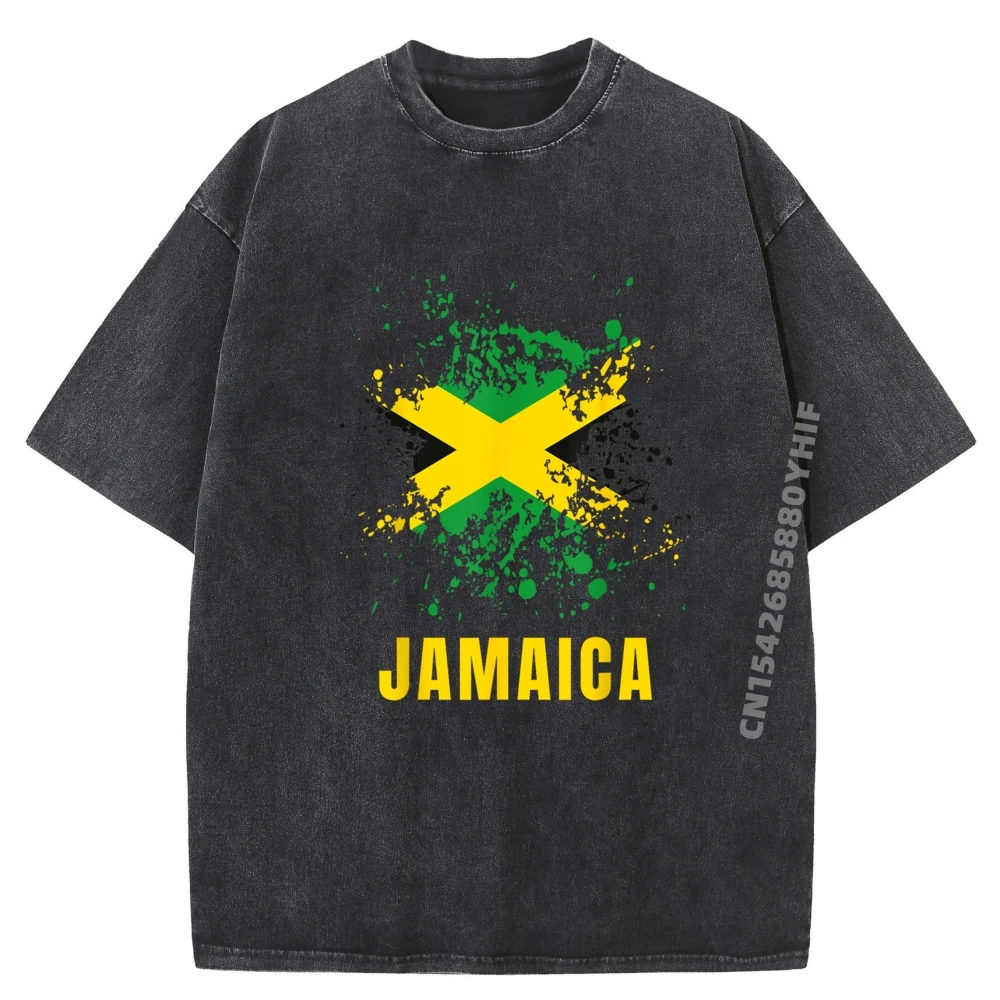 

Jamaica Retro Vintage Watercolors Sport Jamaican Flag Brand Clothing Unisex Luxury Clothes Men Leisure Washed Shirt