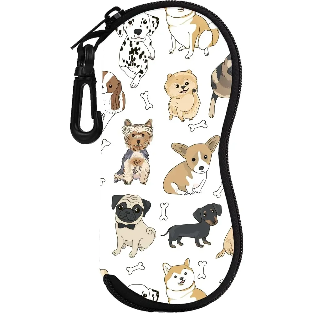 

Cute White Dogs Glasses Case Pouch Prints Zipper Soft Eyewear Storage Box Outdoor Travel Portable Anti-Pressure Sunglasses Bag