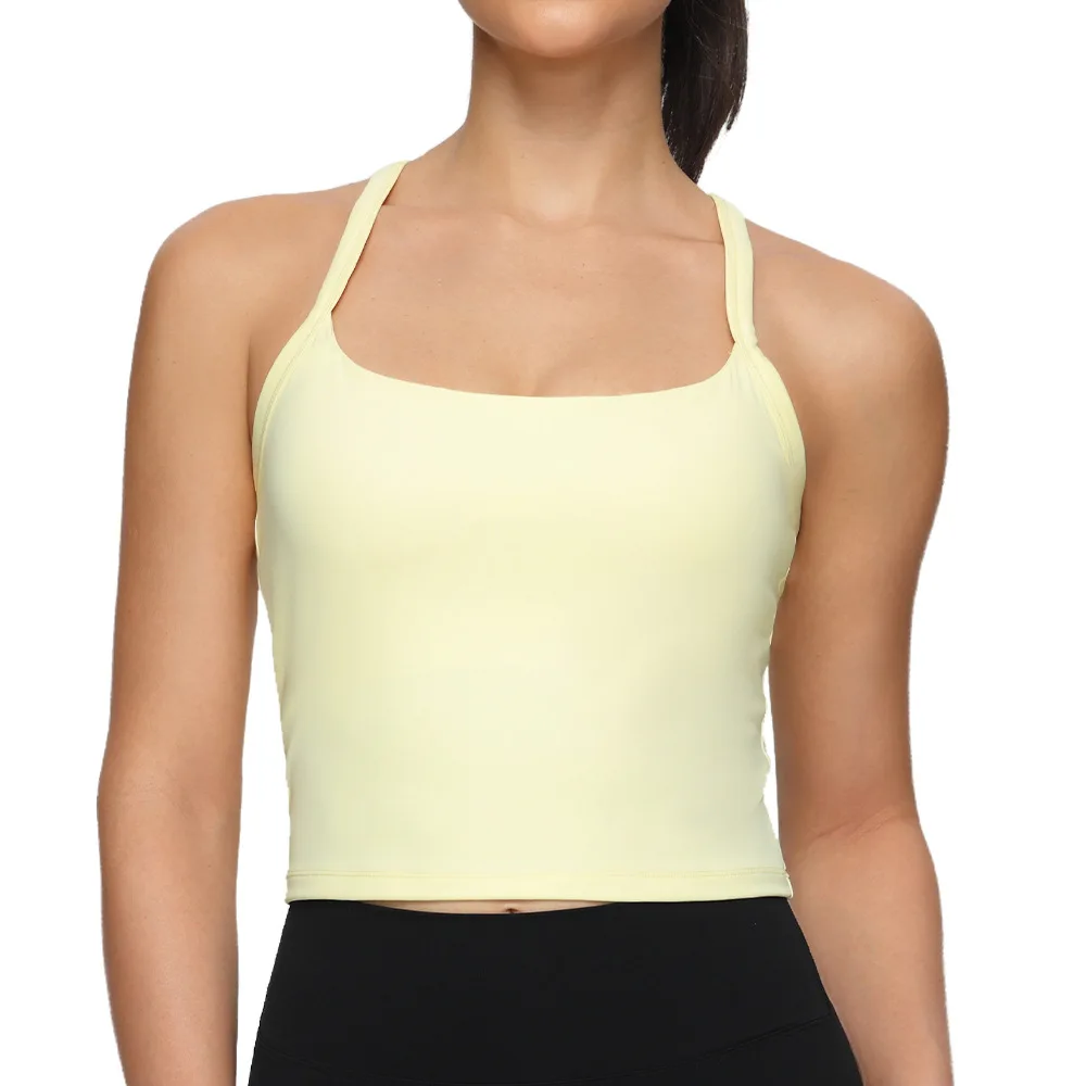 Yoga fitness vest for women built-in padding - tight V-shaped sports vest for quick drying shock absorption suitable for running
