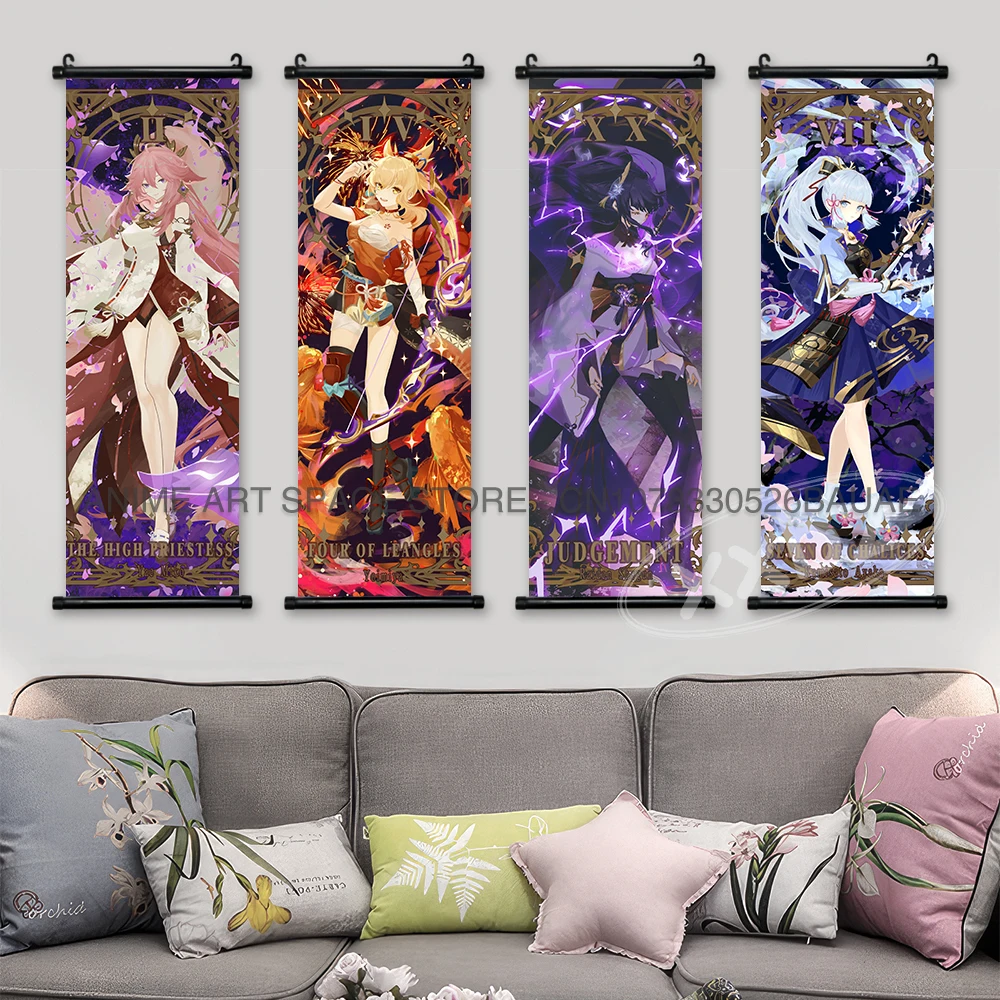 Genshin Impact Hanging Painting Home Decor Wall Art Kawaii Anime Posters Japanese Kamizato Ayaka Scrolls Pictures For Bedroom