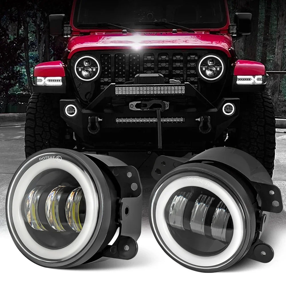 2Pcs 4Inch Led Fog Lights Halo Ring DRL Off Road Fog Lamp For Jeep Chevrolet Wrangler JK TJ LJ Dodge Journey 60W Yellow White