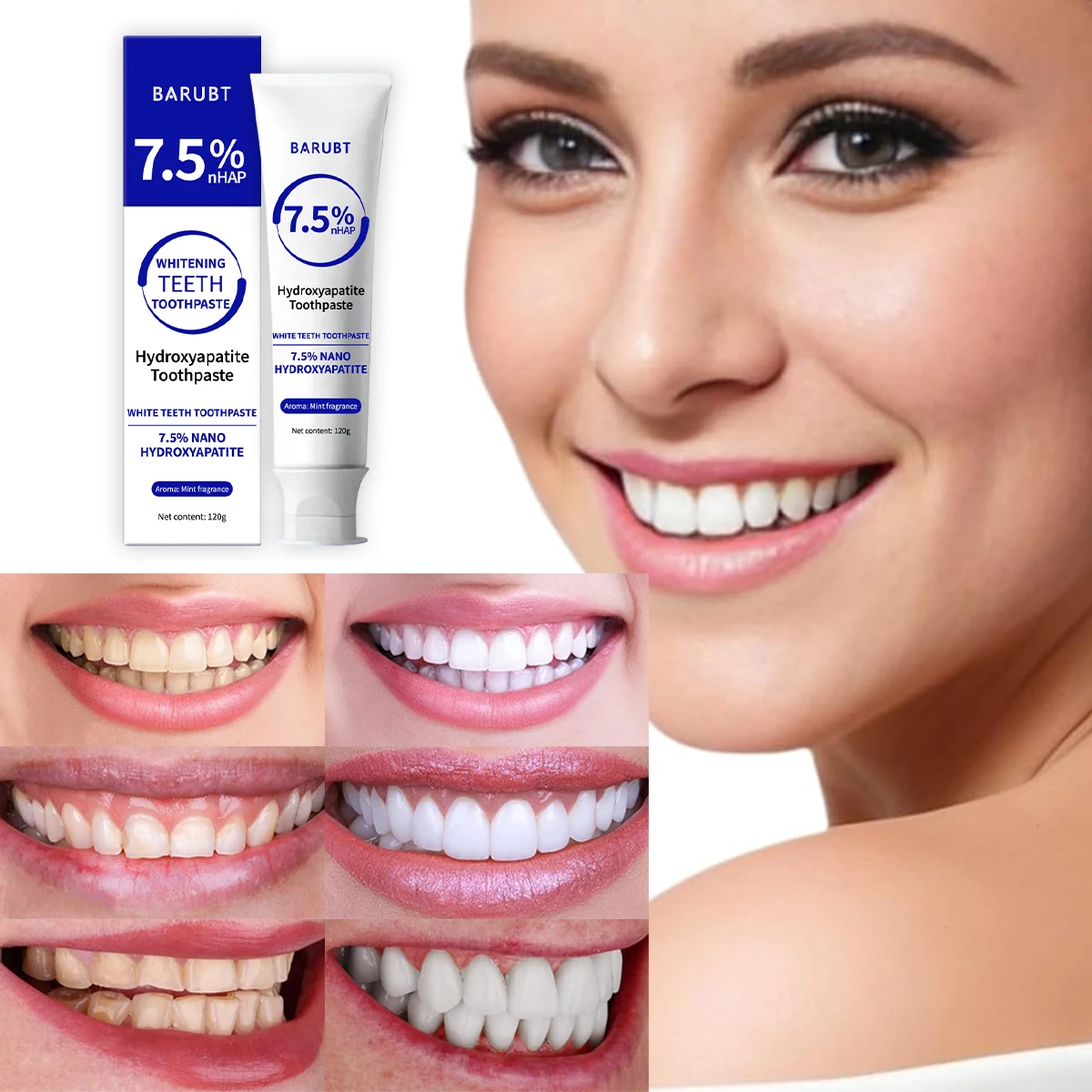 BARTUB 7.5% Nano hydroxyapatite toothpaste for fluoride free restoration of dental enamel and oral hygiene
