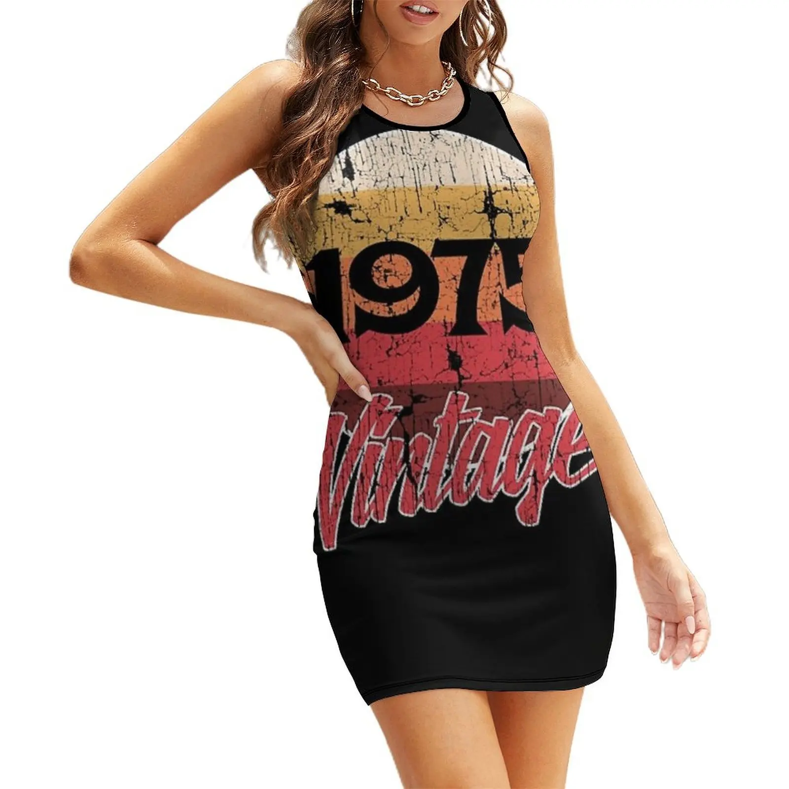 

43th Birthday 70s Vintage Retro 1975 Gift 1975s Sleeveless Sundress dress korean style luxury evening dress woman for wedding