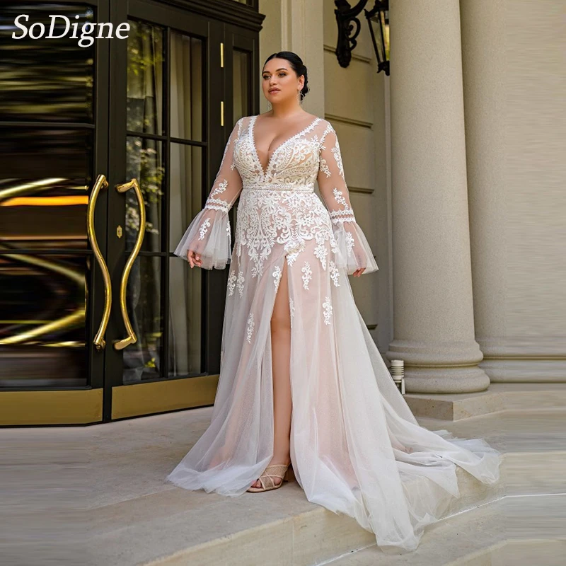 SoDigne A-line Boho Wedding Dresses V-neck Full Sleeves Appliques Bridal Dress 2025 Bridal Gowns vestidos de novia Customized ﻿