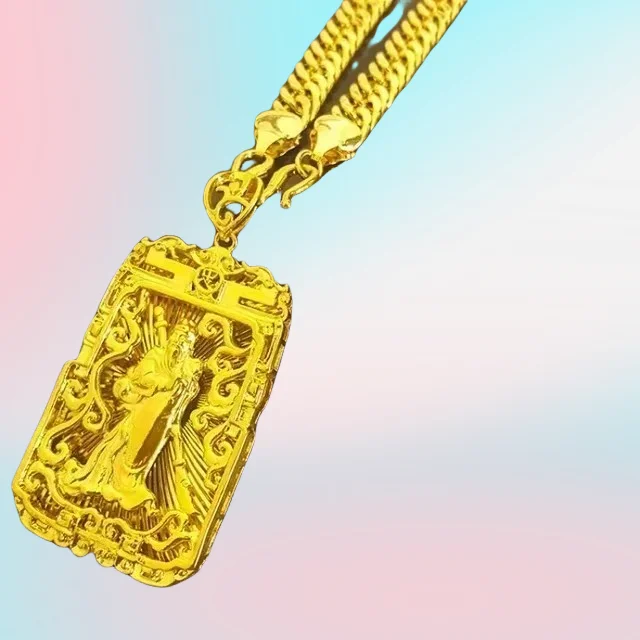 

NEW AU750 24K Gold Necklace Men Dragon Guan Gong Pendant 9999 Real Gold Necklace