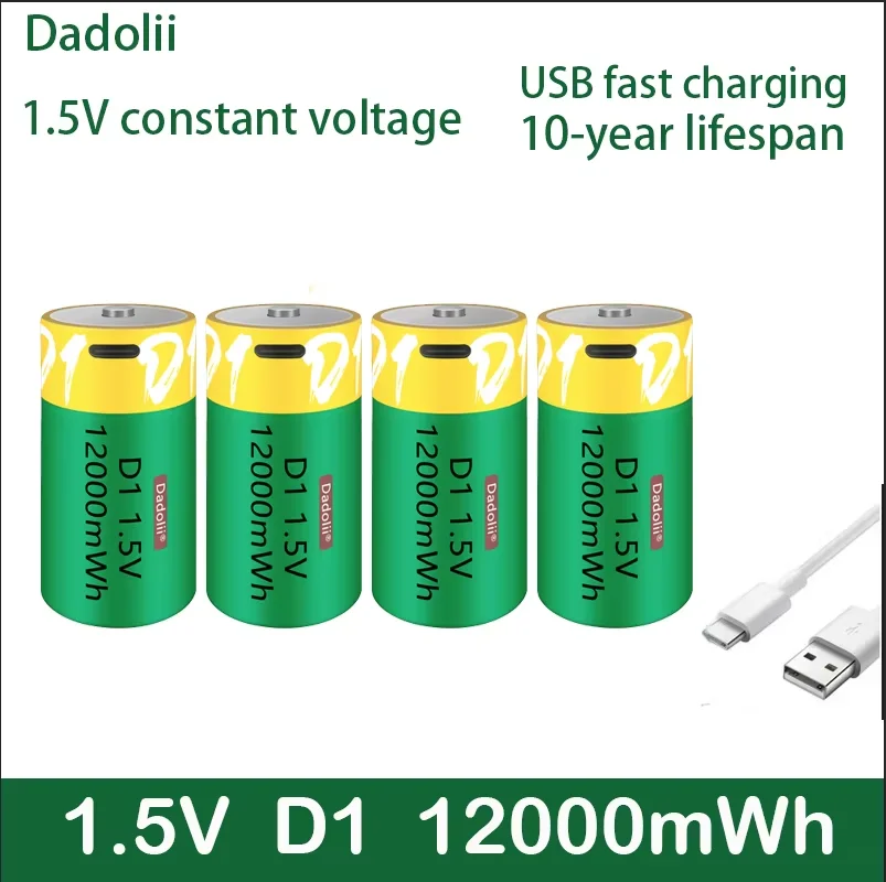 1.5 V D1 12000mWh battery C-Typ USB battery D1 Lipo LR20 lithium polymer battery quickly charged through C-Typ USB cable