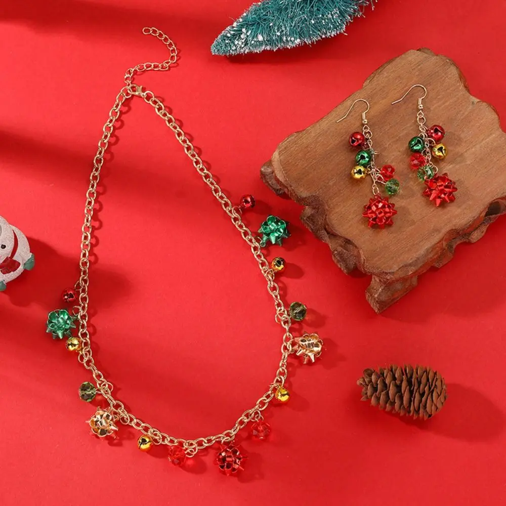 Vintage Necklace Christmas Bell Jewelry Set Earrings Colorful Bell Xmas Clavicle Chain Jewelry Accessories Bracelet Gift