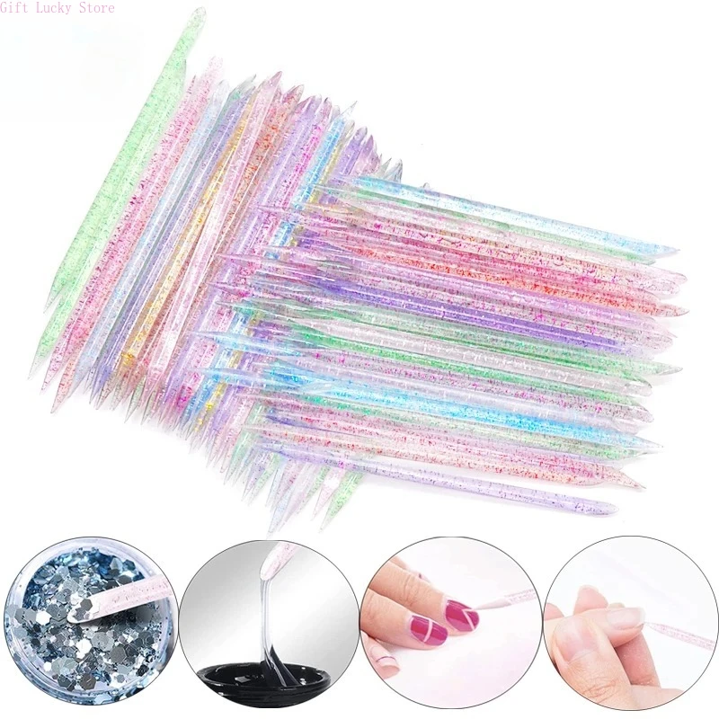

50/100 Pcs/Pack Reusable Crystal Stick Double End Nail Art Cuticle Pusher Acrylic Dotting Clean Nail Stick Polish Manicure Tools