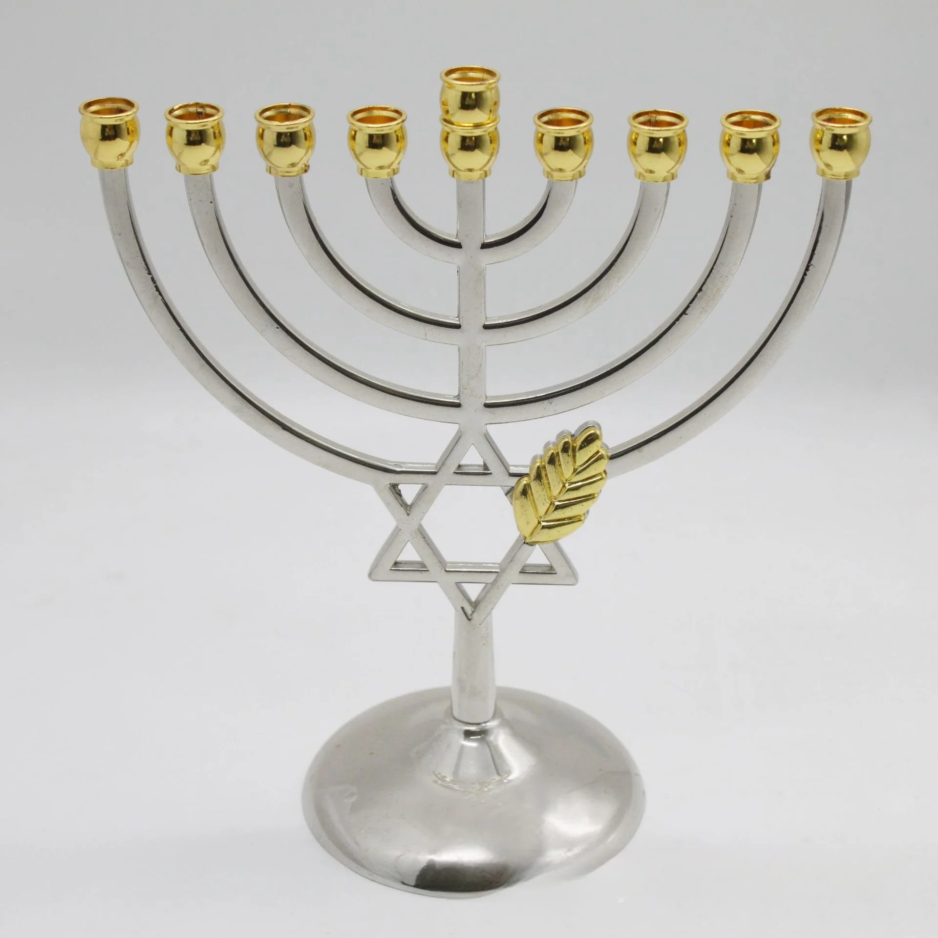 Nine headed candle holder handicraft ornament, Israel Hanukkah Golden leaf candle holder