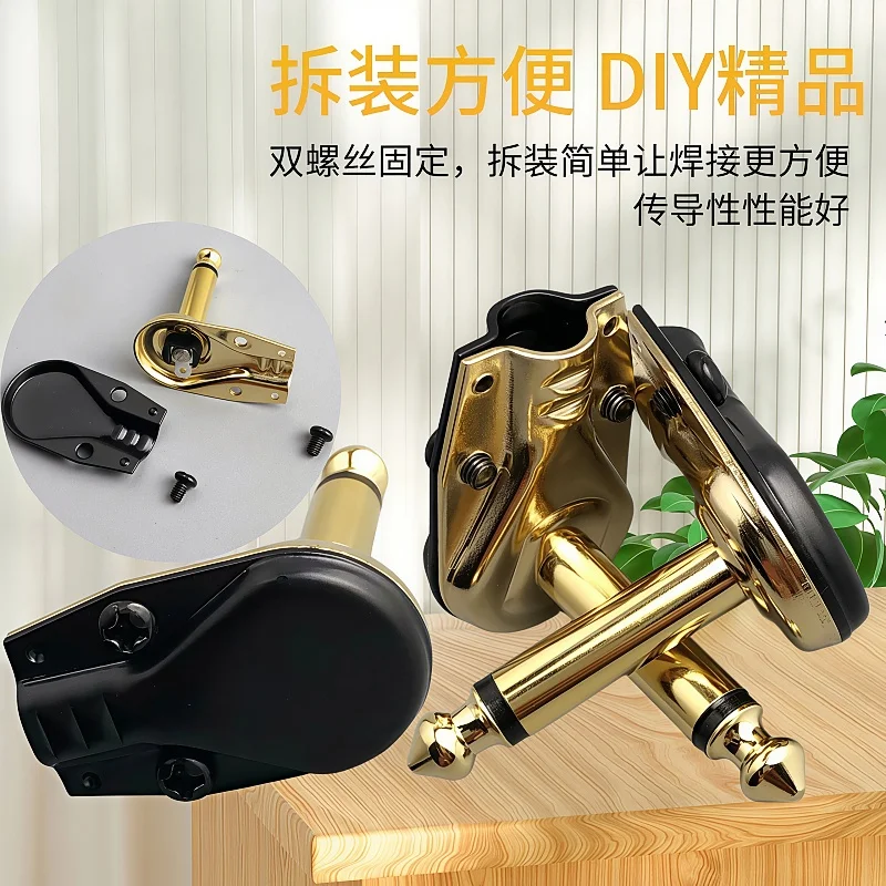 

1 Piece 6.35mm 2 Pole Mono / Stereo Plug Jack Right Angle Solder Connector 90 Degree 6.35 1/4 Inch Guitar Phono Plugs Black gold