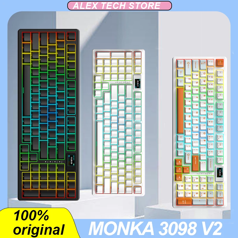 

Monka 3098 V2 Mechanical Keyboard Color Screen Tri-Mode Customization Hot Swap 98% Pbt Keycaps Esports Gaming Keyboard Pc Gifts