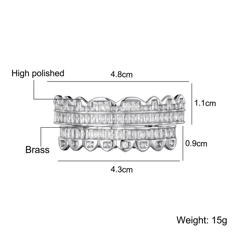 Feel Style Baguette Teeth Grillz Set For Unisex Cubic Zirconia Stone Top Bottom Box Packing Hip Hop Gift Jewelry For Men Women