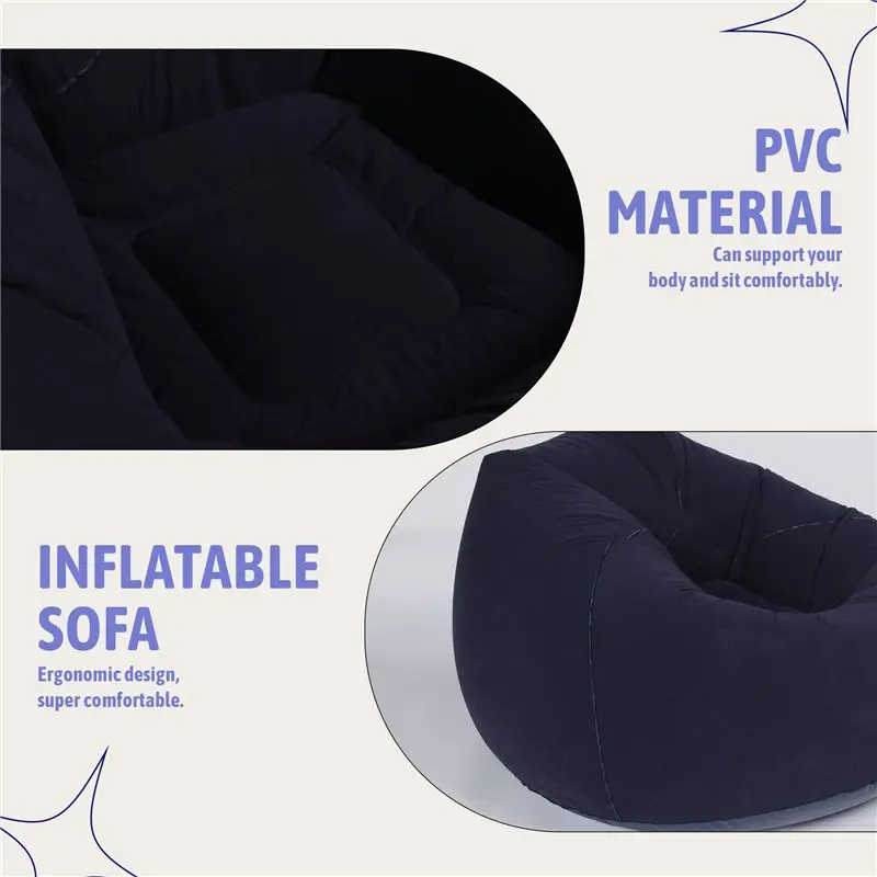 A04G-Large Inflatable Sofa Chair Bean Bag Flocking PVC Garden Lounge Beanbag Outdoor Furniture Camping Backpacking Bags