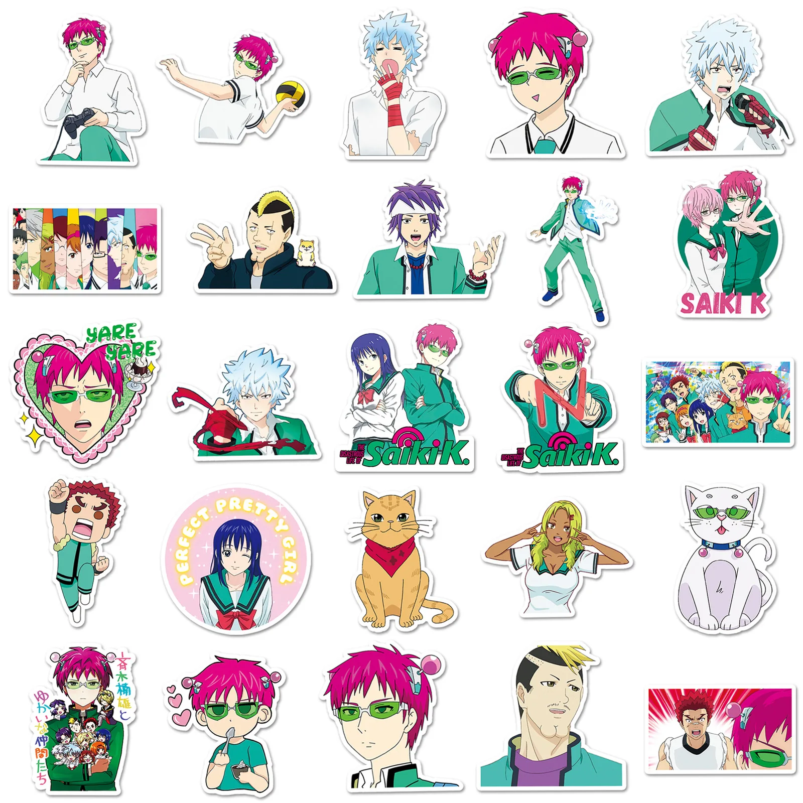 10/30/50PCS Anime The Disastrous Life of Saiki K Sticker Cartoon Cute Graffiti Decorative Skateboard Phone Case Waterproof Decal