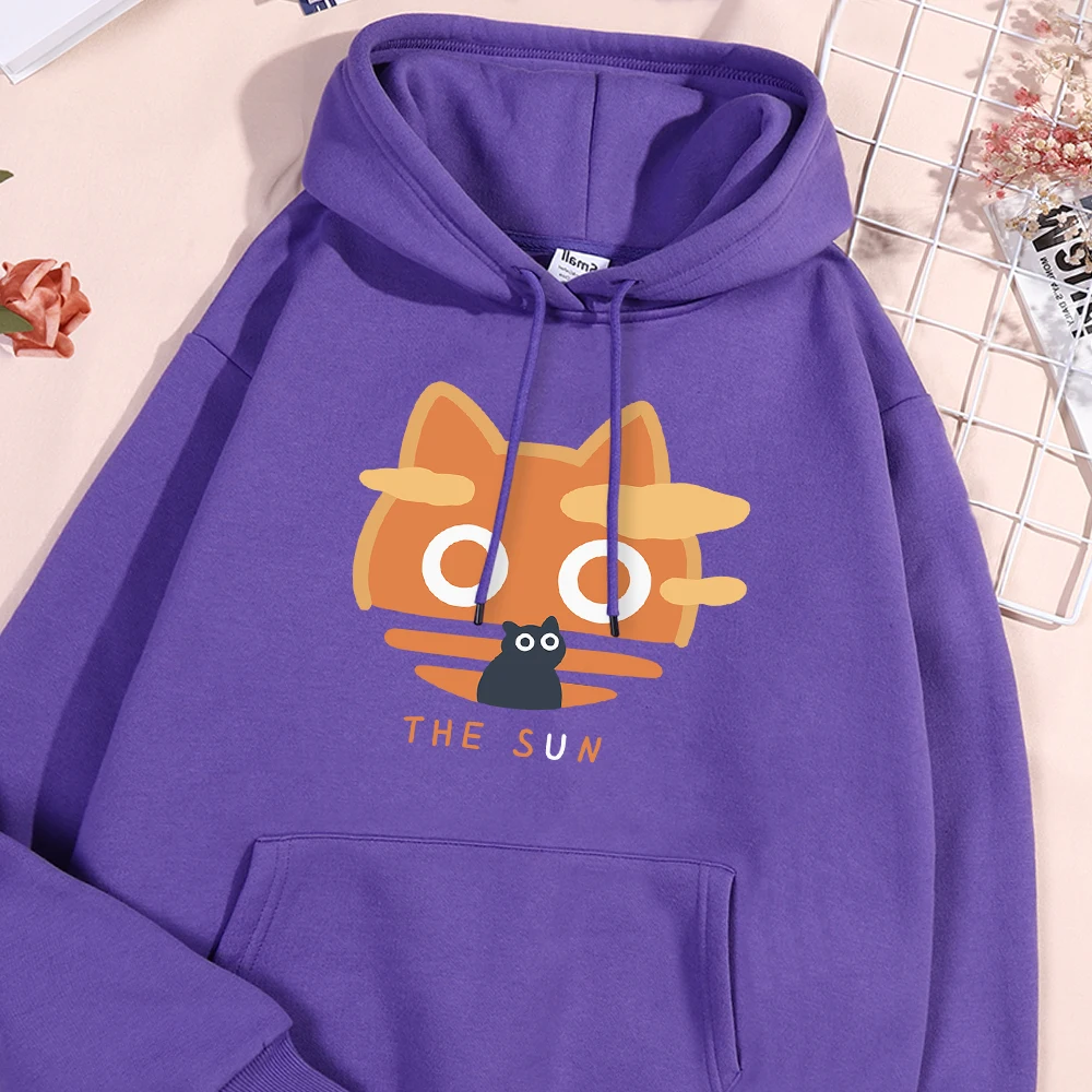 The Sun Orange Cat Fun Hoodies Men Women Japanese Harajuku Streetwear Fashion Loose Oversize Hoody Fleece Pullover Couple Hoodie