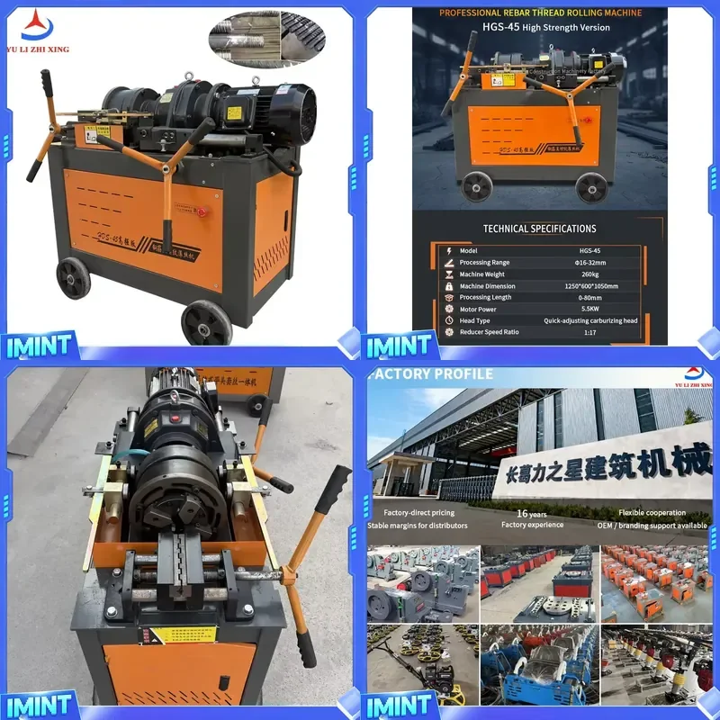 

In Stock HGS-45 Reinforcing Rebar Threader Rolling Machine with Gear Motor 16-32mm Steel Bar Threading 220/380V 5.5kW