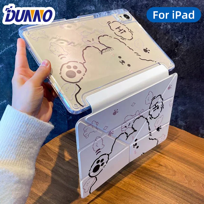 For iPad 10th Gen Case 3+Y-fold Track Clear Cover for Air 4 5 6 10.9in 11in 13in For Air 2 9.7 Pro 11 12.9 13 Mini 6 7 Case
