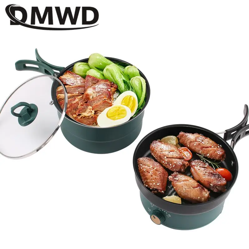 110V 220V Foldable Split Cooking Pot Portable Multicooker Frying Pan Rice Cooker Food Steamer Stew Soup Noodle Boiler for Travel