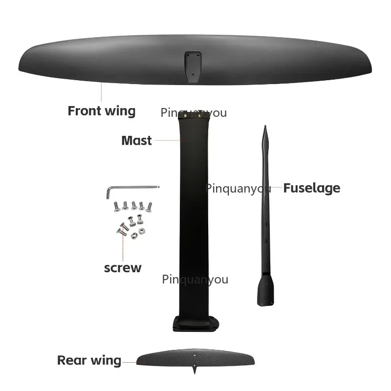 New Arrival 2100sqcm Hydrofoil Front Wing, Carbon Fiber & Aluminum Durable Black All-round Wing for Surf Beginners Lakes & River
