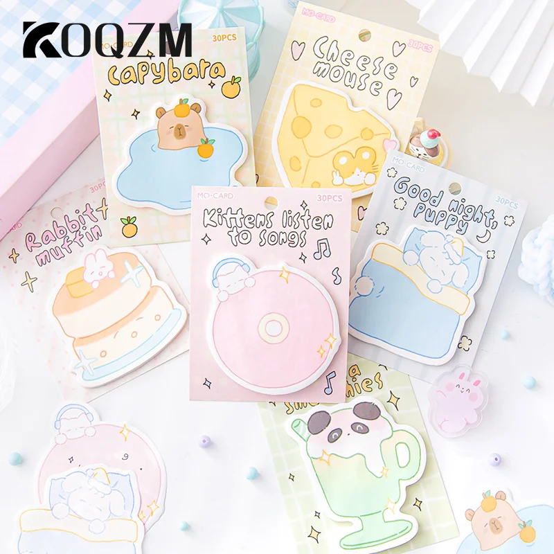 30Sheets Kawaii Convenience Book Cartoon Special Shape Sticky Notes Cute Paste Notepad Student Stationery Message Paper Sticky