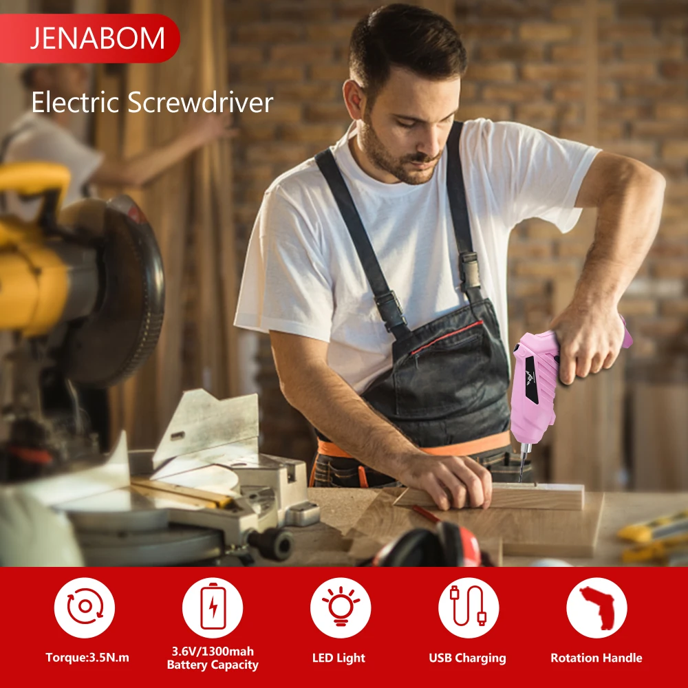 JENABOM 3.6v  pink Power Tools Set Household Maintenance Repair 1800mAh Mini Household Electric Drill Cordless Screwdriver