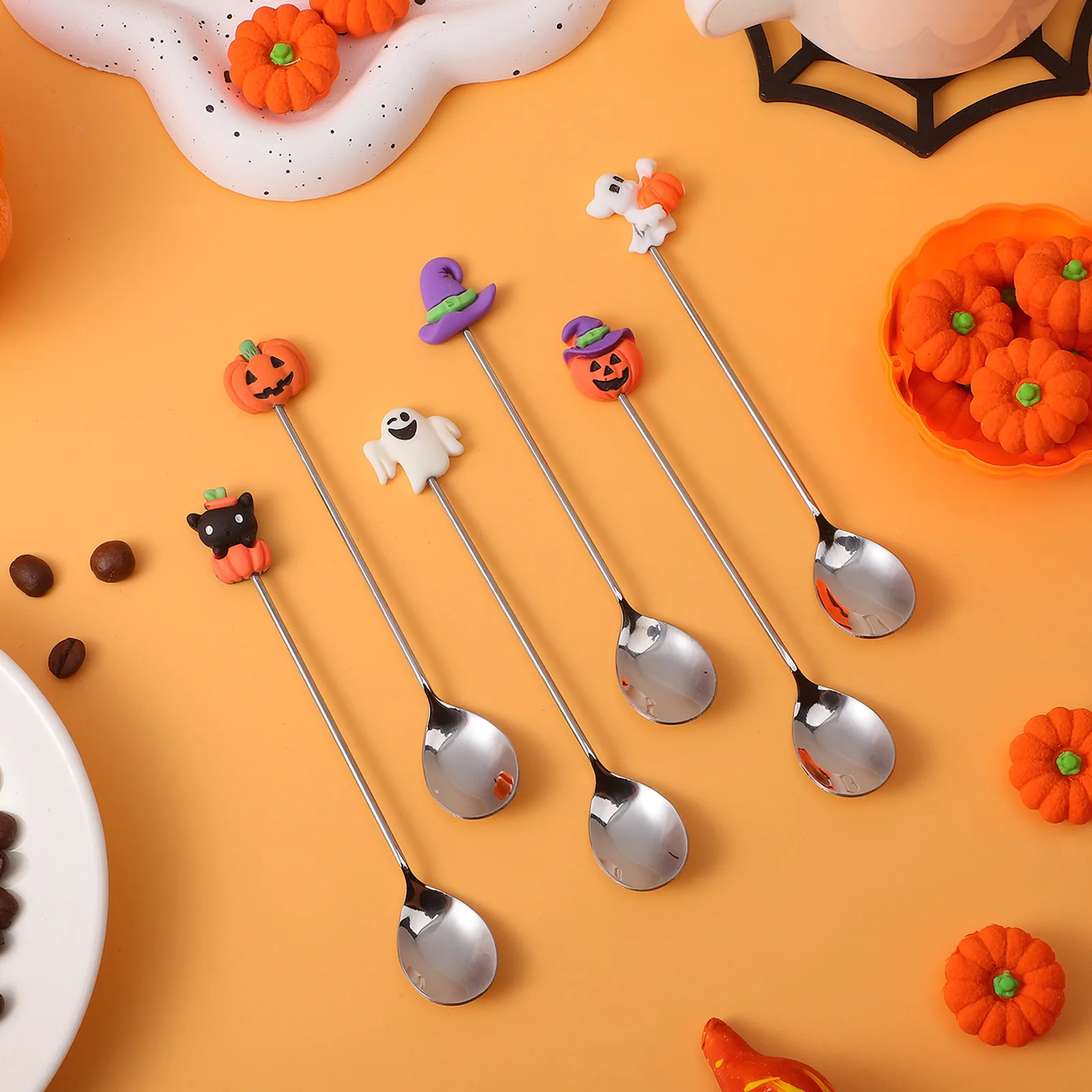 

6pcs Dessert Spoons Stainless Steel Halloween Elements Spoon Set Heavy Duty Kitchen Use Cake Tableware Silverware Party Flatware