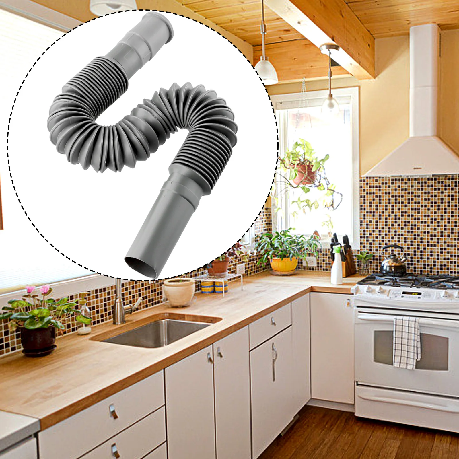 Tubo flessibile di scarico Tubo flessibile 1 pz Accessori Grigio Home Washbowl Bagno Estensione Cucina flessibile Scarico dell'acqua in plastica