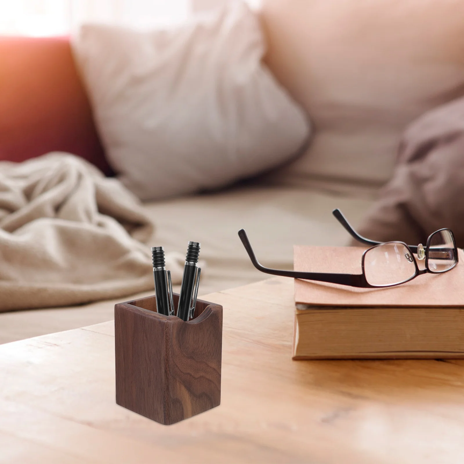 Wooden Pen Holder Black Walnut Desk Organizer Stationery Storage Box Wood Pencil Case Desktop Organizer For Table