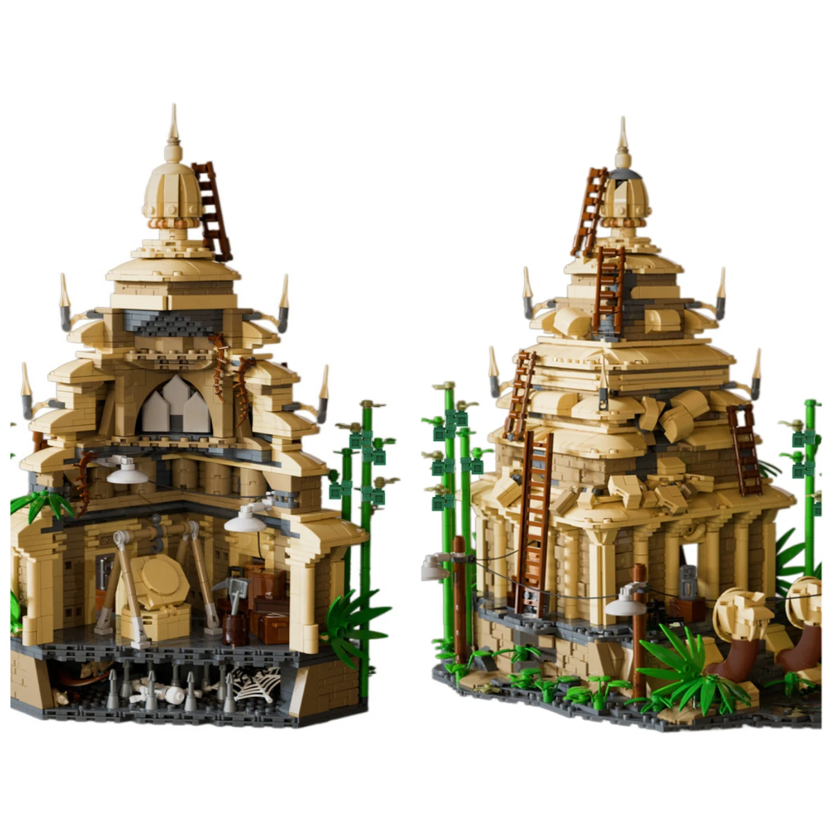Forbidden Eye Temple MOC Building Blocks Set, Ancient Ruined Pagoda Model with Bamboo & Snake Decor, High Detail DIY Assembly