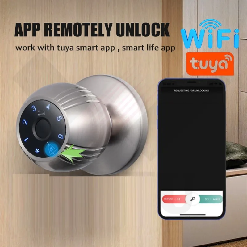 Tuya Smart Door Lock Indoor Ball Door Lock Tuya WIFI APP Remote Unlock Digital Electronic Door Locks cerradura inteligente