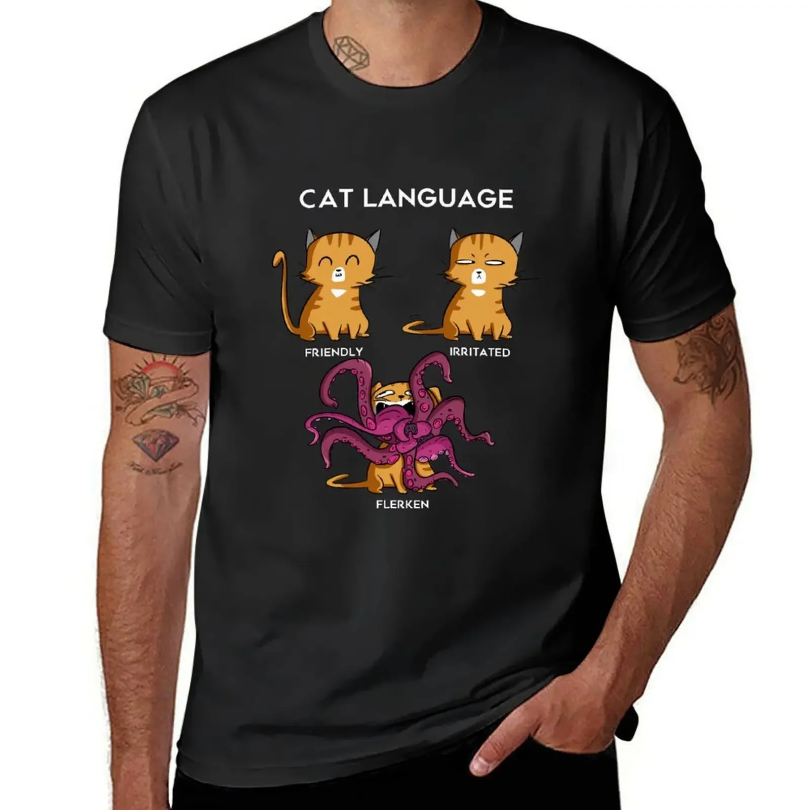 Летняя мужская футболка с надписью «Cat Language»