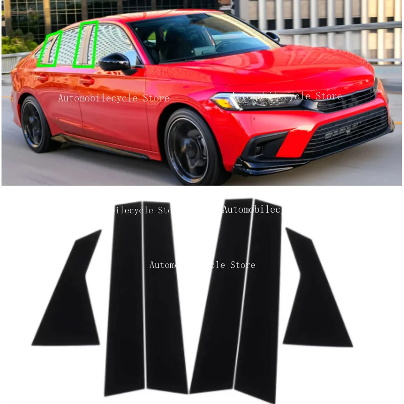 6PCS Glossy Black Pillar Posts Fit For Honda Civic Sedan 2022 2023  Window Moulding B C Center Sticker Cover