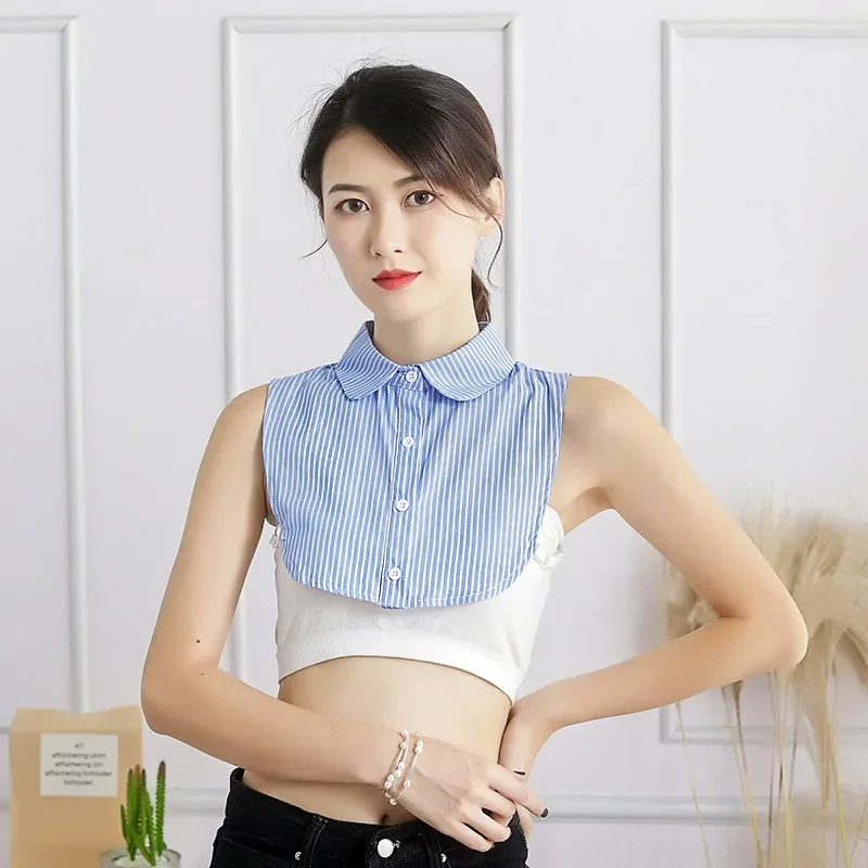 Linbaiway женский полосатый съемный лацкан искусственный воротник женский формальный на пуговицах накладной воротник съемная полурубашка блузка