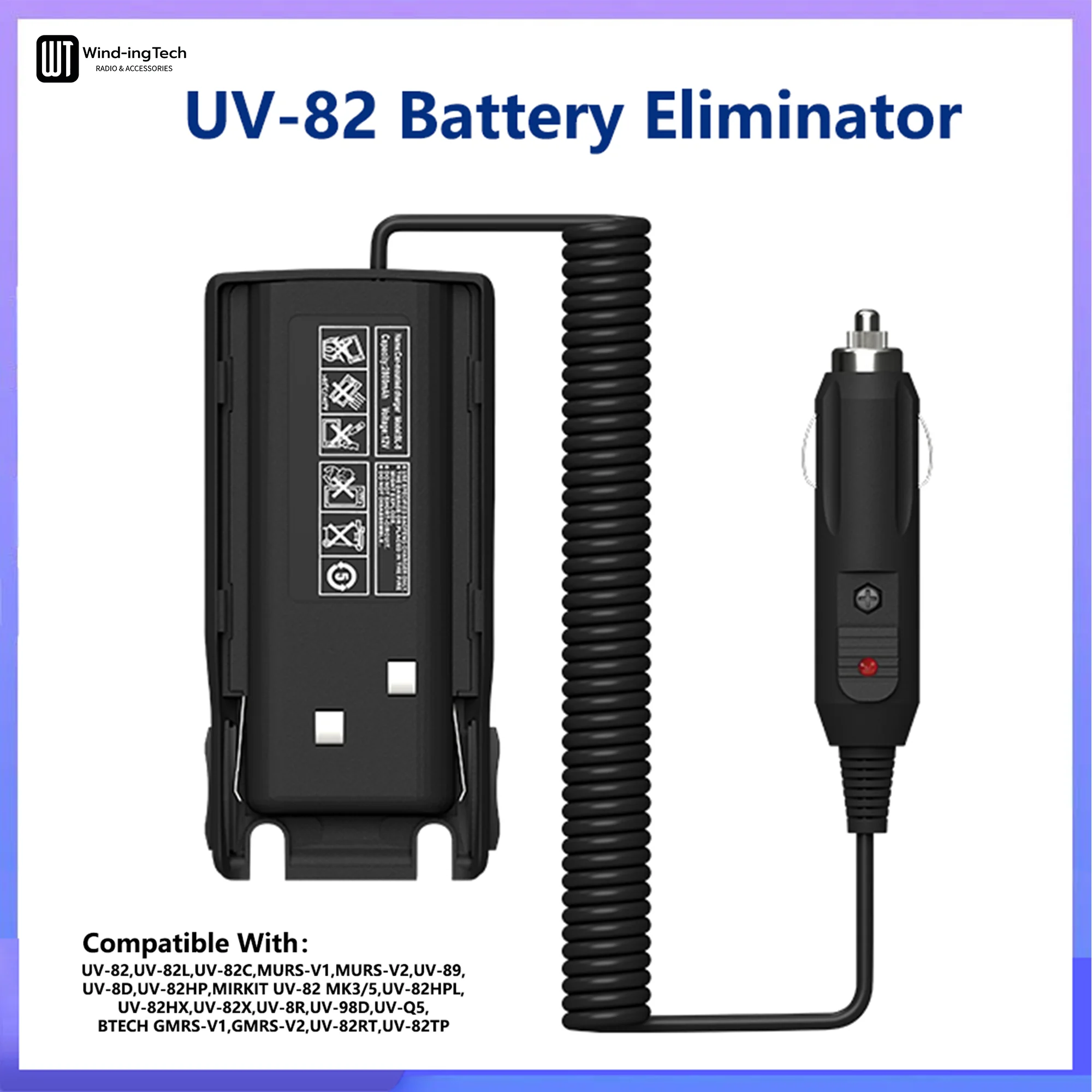 1/2PCS Battery Eliminator UV-82 Car Cigarette Lighter Charger For UV-82L UV-89 GMRS-V1 MURS-V2 Baofeng Walkie Talkie Accessory