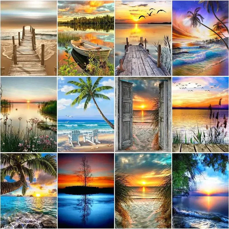 

618031 Frame Picture Painting By Numbers For Adults Diy Gift Boat Landscape Modern Drawing Coloring By Numbers For Home Decor