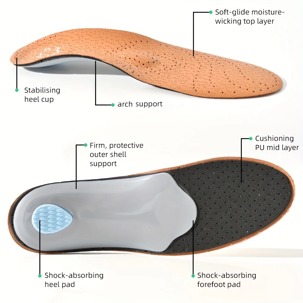 3 Pair Arch Support Insoles Artificial Leather Orthopedic Shoes Sole Breathable And Wear-resistant Insoles Suitable Flat Feet