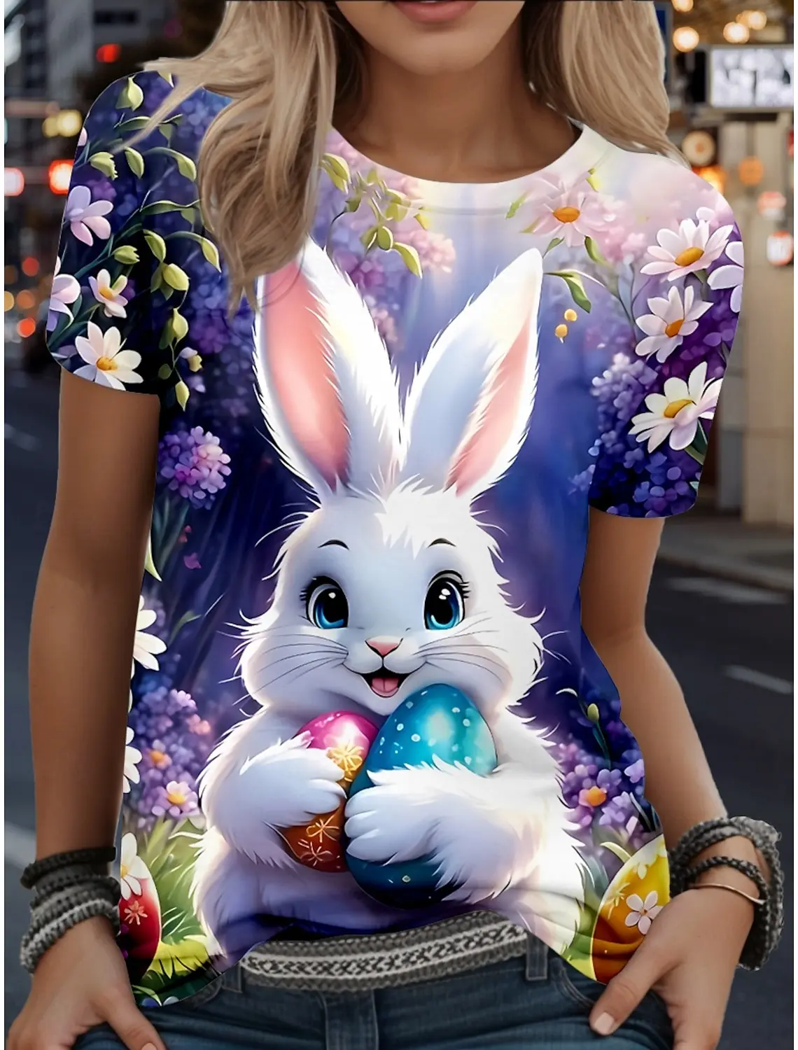 

Fashion Summer Easter Bunny 3D Printed T-Shirt Women Street Casual Harajuku T-Shirt Women's Crew Neck T-Shirt Tops Clothing
