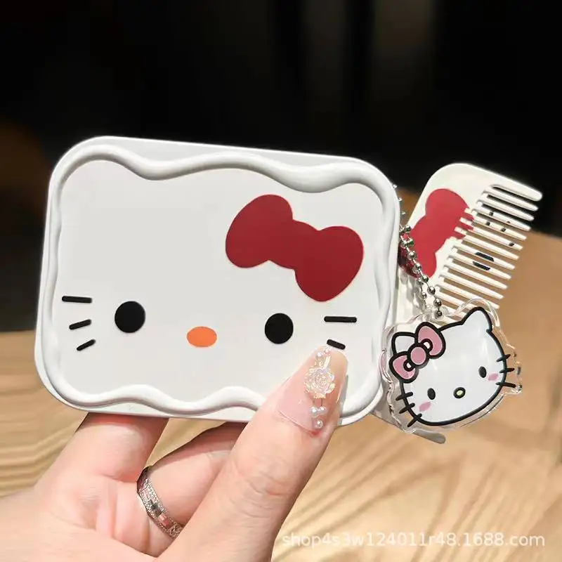 Hello Kitty Butterfly Handheld Folding Makeup Mirror Cartoon Cute Student Small Mirror Portable Makeup Mirror Comb One Piece