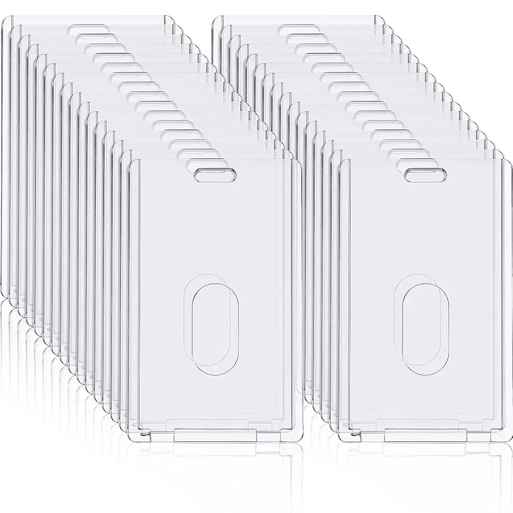 

90 Pcs Hard Plastic Badge Holder Vertical Clear ID Badge Holders Acrylic Heavy Duty Waterproof Plastic ID Card Holder Transp