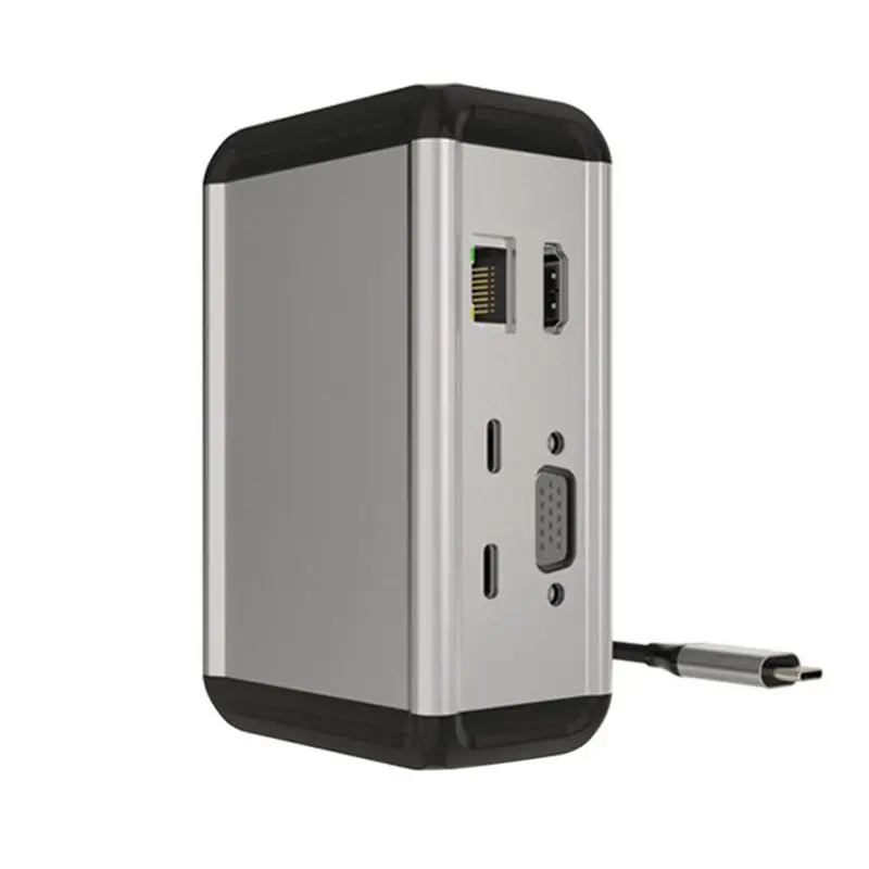 

M09K Вертикальный USB 3.0 4K HDMI-совместимый считыватель VGA TF, разветвитель USB-C, концентратор типа C, адаптер Ethernet, док-станция