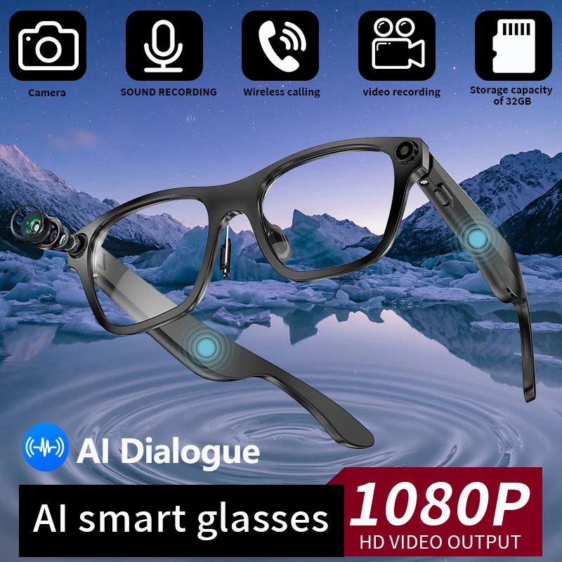 

AI Smart Camera Glasses 1080P HD Video Recording Real-time Translation Bluetooth Call Glasses Voice WIFI Transfer Photo Eyeglass