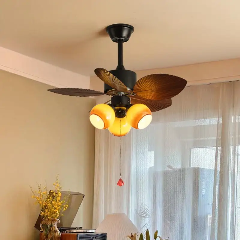 

New bedroom antique style fan lamp, simple household dining room ceiling fan lamp intelligent variable frequency silent electric