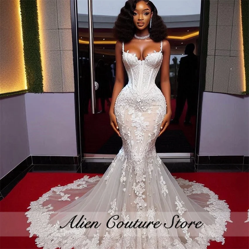 Romance Tulle Mermaid Wedding Dress Luxury Women 2024 Spaghetti Straps Bride Dresses Vestido De Noiva Robe De Mariee Customized 