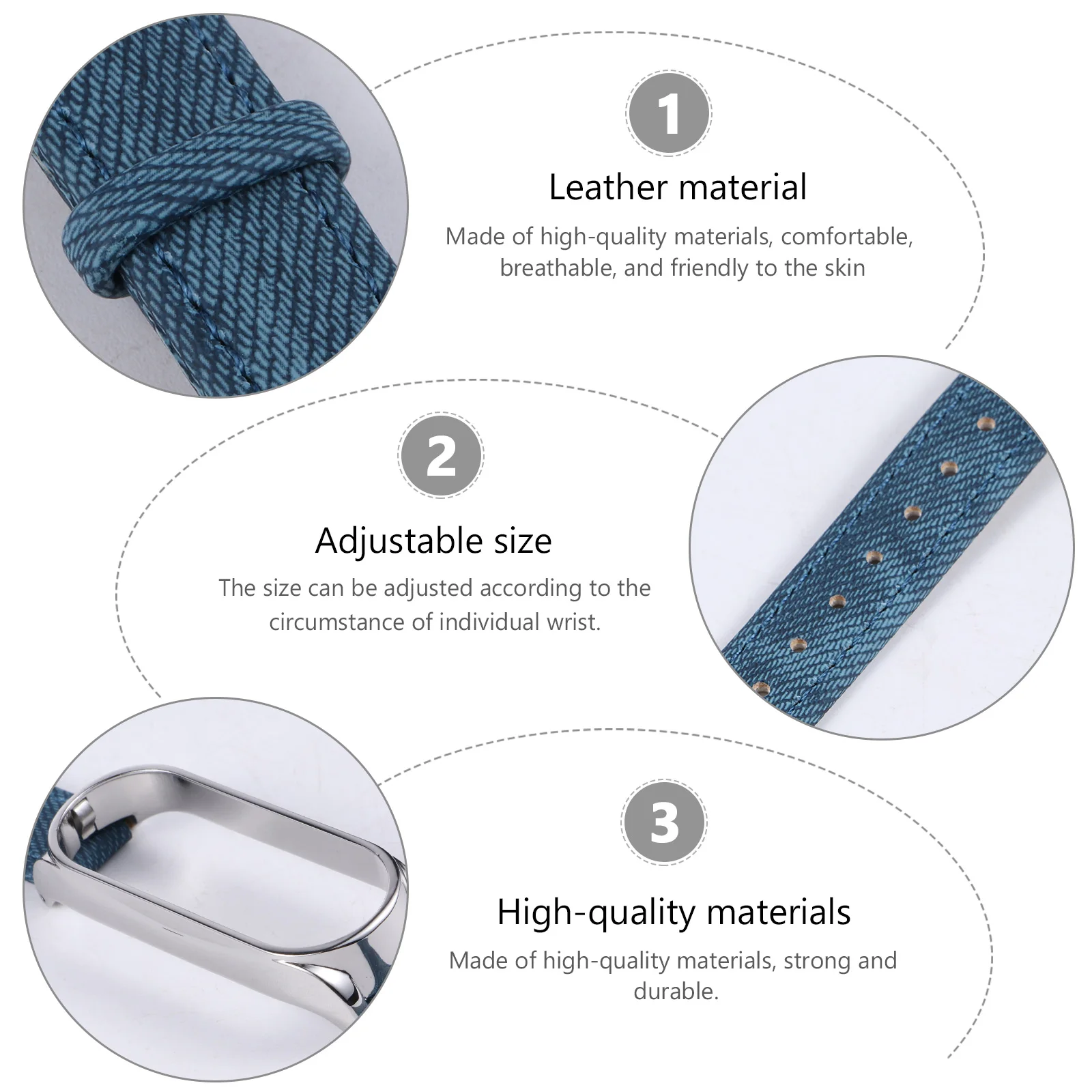 

Blue Denim Watch Bands Textured Belt Adjustable Size Compatible Smart Wristband Quick Release Strap Breathable Skin Friendly