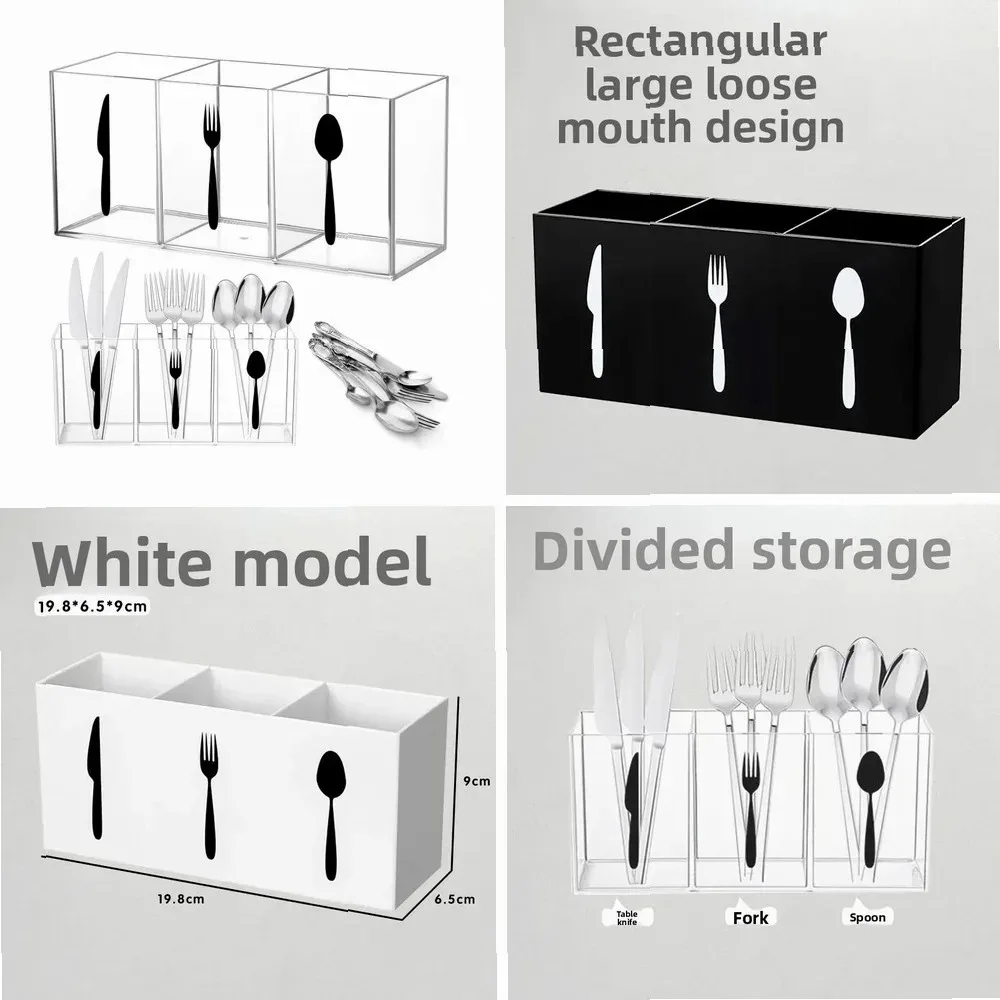 

3-grid Transparent Acrylic Storage Box, Desktop Tableware Organizer, for Knife/fork/spoon, Durable and Easy To Clean, Household