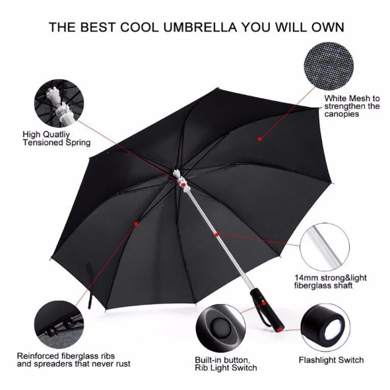 Flashlight Umbrella LED Safety Warning Lights Outdoor Umbrellas for Kids Adult 7 Colors Flashing Long-handle Night Umbrella
