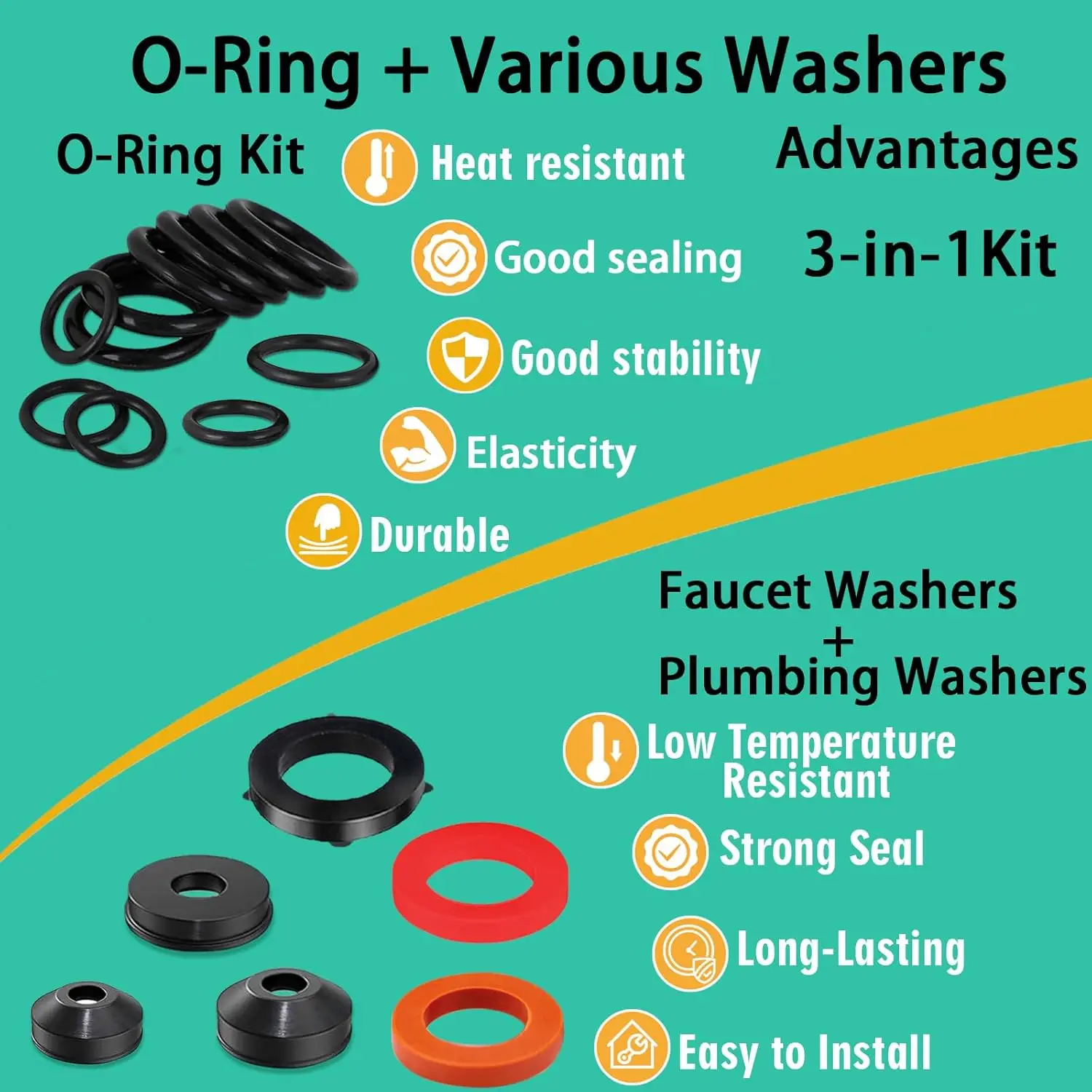 200pcs O-Ring Kit Nitrile Rubber Assortment Set for Car Auto Vehicle Repair, Faucet Plumbing, Air or Gas Sealing Connections