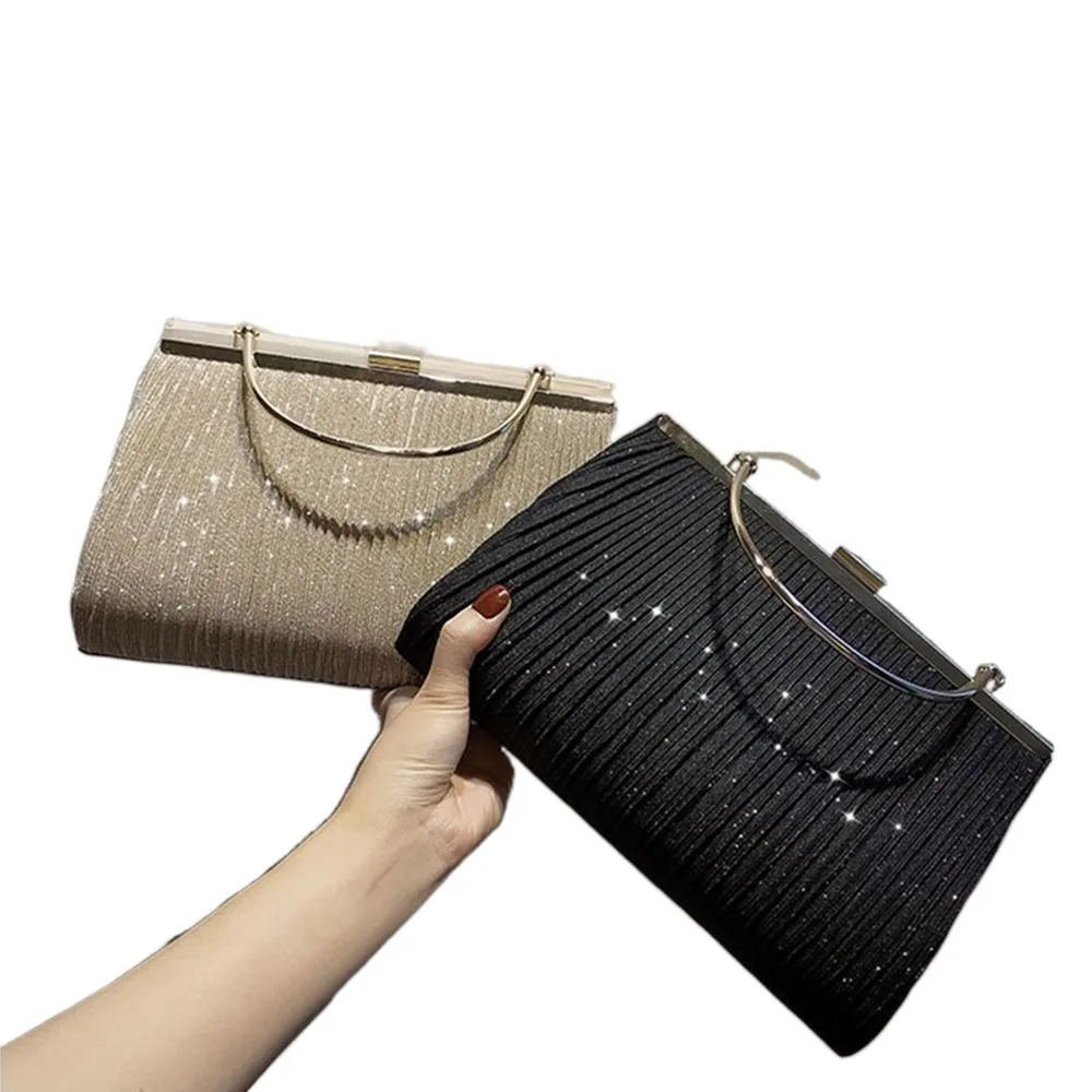 Pleated Handbag Fashion Elegant Glitter Rhinestone Banquet Bags Evening Bag Ladies